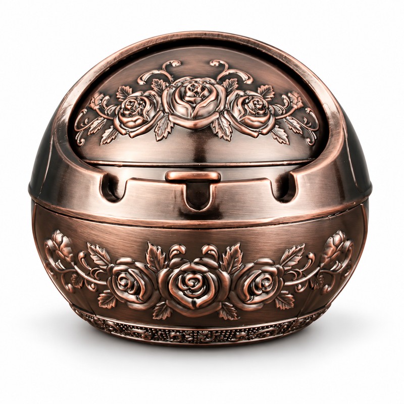 Retro Metal Ashtray with Lid – Decorative Covered Ashtray for