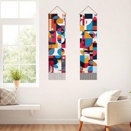 SUPERDANT Abstract Geometric Tapestry Modern Wall Art Tapestry Bohemian Wall Blanket Long Tapestry Wall Hanging Pack of 2 Tapestries with Tassel for Living Room Bedroom Dorm Backdrop Decorations