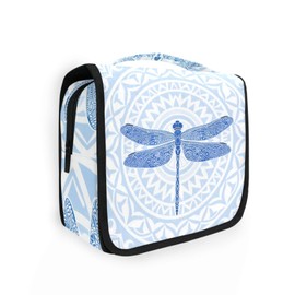 pnyoin Hanging Toiletry Bag for Women Blue Boho Dragonfly Makeup Bag Travel Essentials Toiletries Organizer Bag Floral Animal Cosmetic Bag Foldable