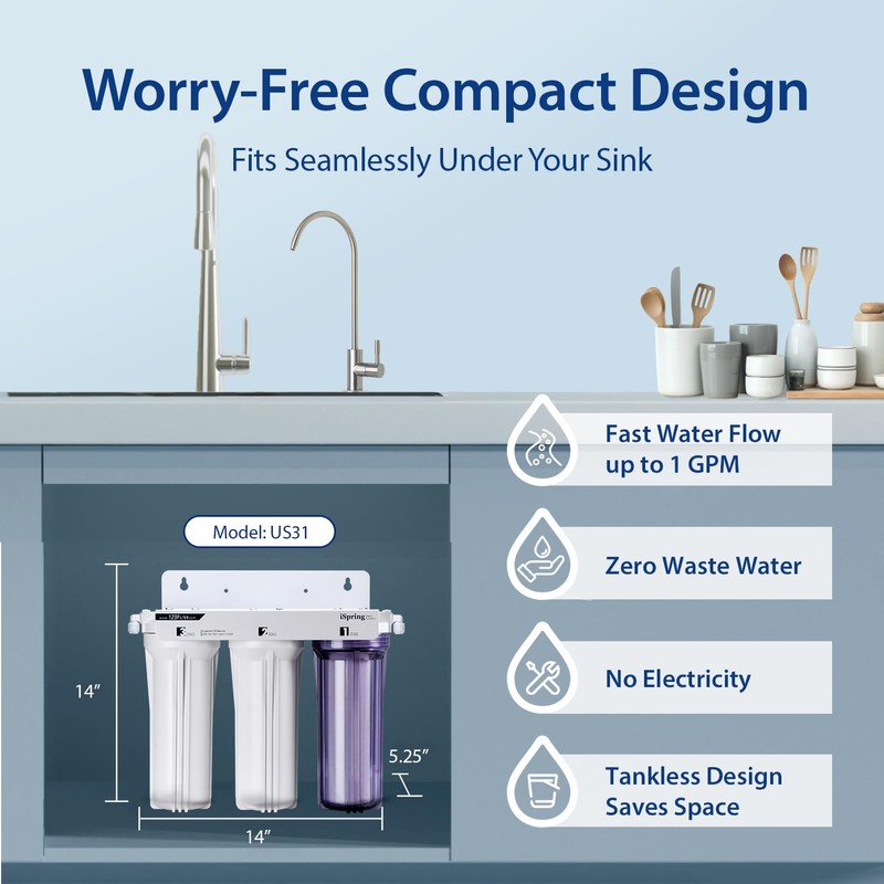 iSpring US31 Water Filtration System for Drinking, NSF Certified 3-Stage