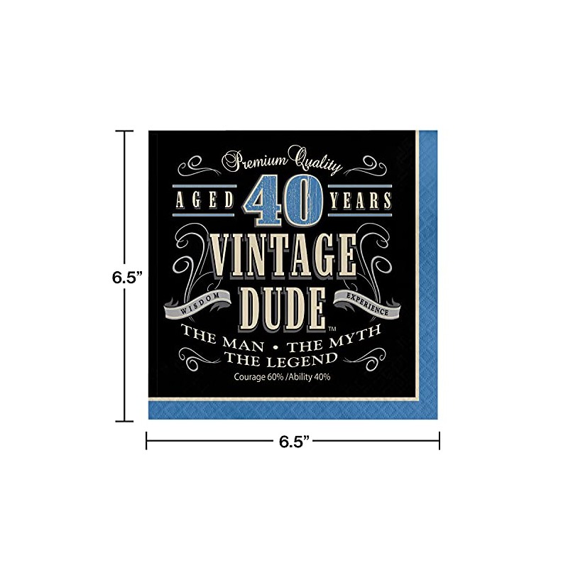 Creative Converting 664067 16 Count Vintage Dude 40th Birthday Lunch