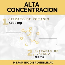 OBY Citrato de Potasio 1000 mg | Potasio enriquecido con plátano |180 Cápsulas | Potasio Suplemento Alimenticio