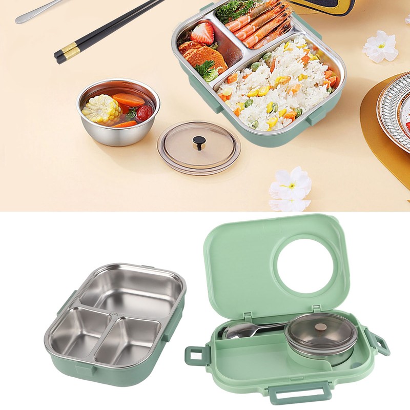 Thermal Lunch Box 1100ml Double Layer 3 Grid Design 304
