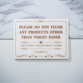 7 x 5 inches Please Do Not Flush Anything Except Toilet Paper Sign, Ready to Stick & Durable Bathroom Rules Wall Decor, Air bnb Essentials for Hosts, Restroom Etiquette Sign(Vintage Brown)