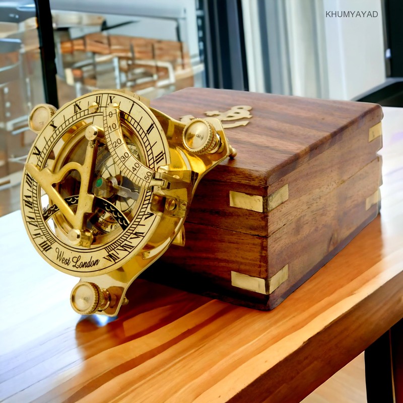 KHUMYAYAD Brass Sundial Compass Antique Nautical Replica Item with Rosewood