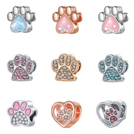 Acrobious 9PCS European Charms Beads Pendant For Bracelet, Charms DIY Bracelets Necklace Jewellery Gift for Birthday Valentine's Day Party Christmas Dog Paw