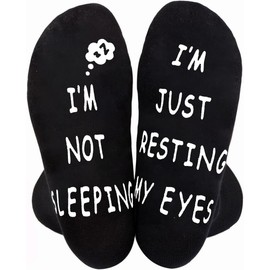 Himozoo Funny Birthday Gifts Socks for Dad Grandad Men, Mens Calf Socks 6-11 Non-slip Cotton Gifts for Boyfriend (UK, Numeric, 7, 11, Regular, Regular, Black-resting eyes)