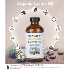 MUZAMOX Castor Oil Pack Wrap & 8fl.oz Glass Bottle Set, Organic Cold-Pressed Unrefined Castor Oil Included