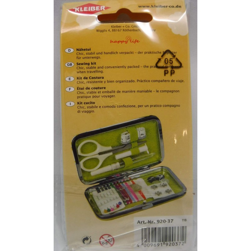 Kleiber Pocket Sized Hard Case Travel Sewing Kit including Scissors/Thread/Spare