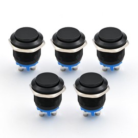 FILN 5PCS 19mm Momentary Push Button Switch, Small Reset Spst Marine Horn Easy Button On Off Switch 12v - 24v(Black Shell, Zinc Aluminum Alloy)