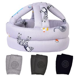 TORASO Baby Helmet & Baby Knee Pads for Crawling,Infant Helmet & Walking Baby Helmet，for Age 6-36 Months, Gray Zoo(A).CA