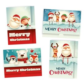 Christmas Money Wallets Pack of 8. Pack contains 4 different Christmas Character designs. Universal Wallet for Cash, Voucher and Voucher on Display card. Ecofriendly and UK made.