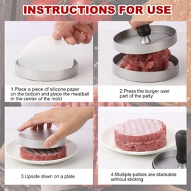 HEPAZ Burger Press with 100 Sheets of Baking Paper, Hamburger Press Set Made of Cast Aluminium for Delicious Hamburgers, Patties, BBQ, Burger Press with Non-Stick Coating