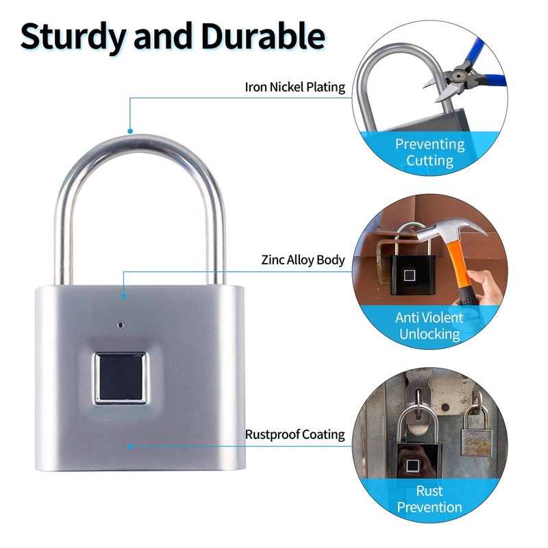 KENRONE Portable USB Charging Fingerprint Lock with Emergency Key, Smart