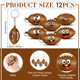 Arrowbash 12 Pcs Mini Face Stress Balls Keychain for Boys Girls Sport Face Keychain Stress Relief Squeeze Balls Keychain for School Reward Party Bag Gift Fillers Party Favor Birthday Gift (Football)