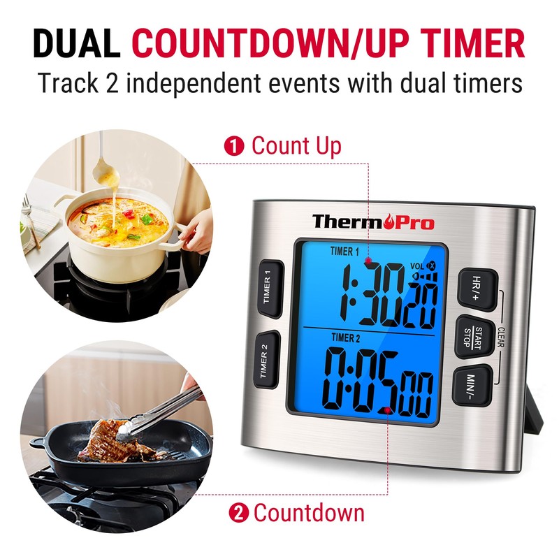 ThermoPro TM02 24 Hours Digital Timer with Dual Kitchen Timers
