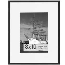 Acovy 8x10 Picture Frame, Aluminum 8x10 Frame Matted to 5x7, 8x10 Photo Frame with High Definition Plexiglass, Metal 8x10 Frame for Wall or Tabletop Display, Wall Hook Included (Black, Pack of 1)