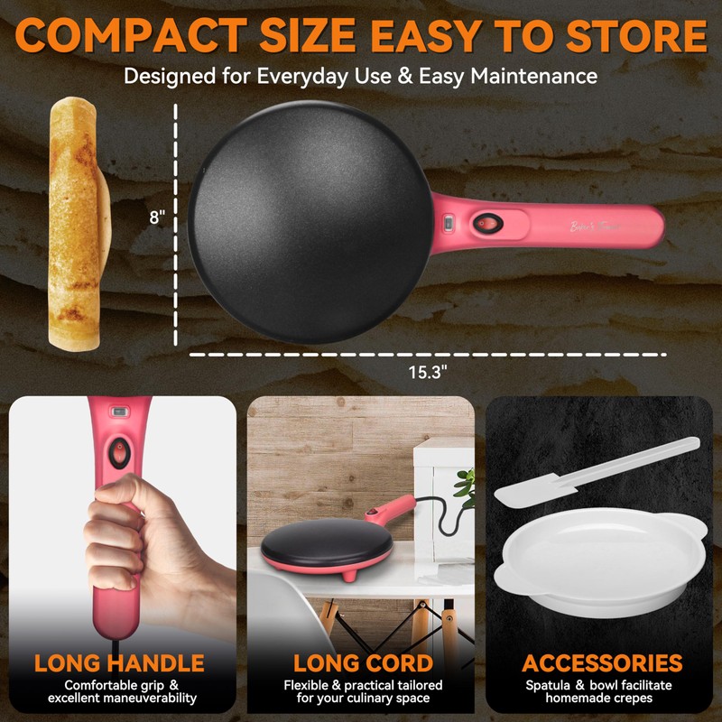 Baker's Friend Instant Crepe Maker with Handle, Electric Crepe Maker