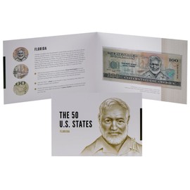 HOBBY OF KINGS USA 100 Dollar Note | Florida Commemorative Souvenir | Ernest Hemingway Portrait | Pilar Boat Drawing | Collector's Album | The 50 U.S. States Edition