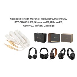 MARSHALL Cable de audio de repuesto, compatible con Woburn1/2, Major1/2/3, STOCKWELL1/2, Stanmore1/2, Kilburn1/2, Acton1/2, Tufton, Uxbridge, cable jack estéreo macho de 3.5 mm a macho, 2 pies, blanco