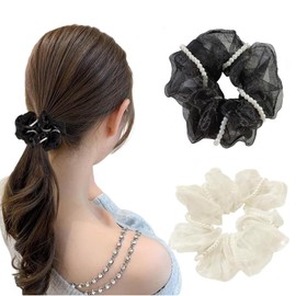 2Pcs Lace Scrunchies,Large Scrunchie,Elastic Hair Ties Ropes Hair Scrunchies,for Ladies Girls,Ponytail Holder Hair Accessories for Ladies Girls,Thick Hair Bulk Scrunchies Accessories