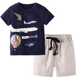 BIBNice Toddler Boy Clothes Kids Summer Cotton Outfits Little Boys Short Sleeve Tee and Shorts Set Rocket Size 4T