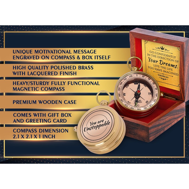 MYSTICKRAFT Thoreau's Go Confidently Pocket Compass Gift for Men |