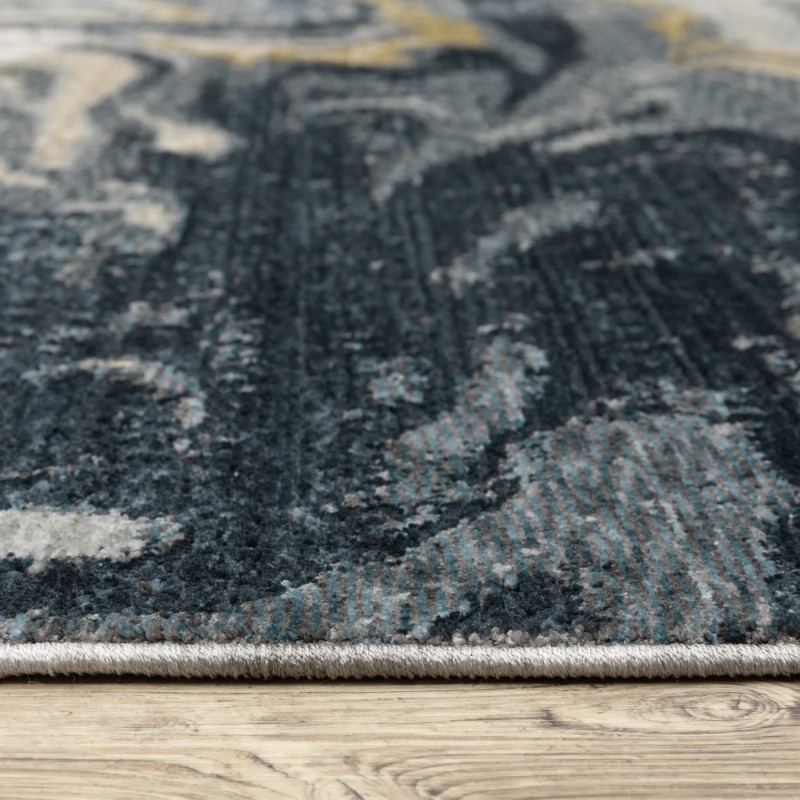 Homeroots 8' Navy Blue And Teal Abstract Runner Rug With