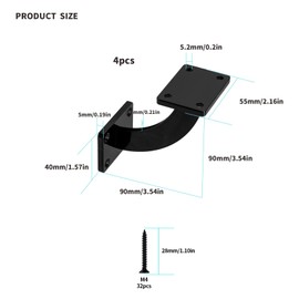 Handrail Brackets, 4 Pcs Heavy Duty Hand Rail Brackets, Black Square Base Handrail Support Hardware Brackets Wall Mounted for Staircase Stair Railing Brackets, with Screws