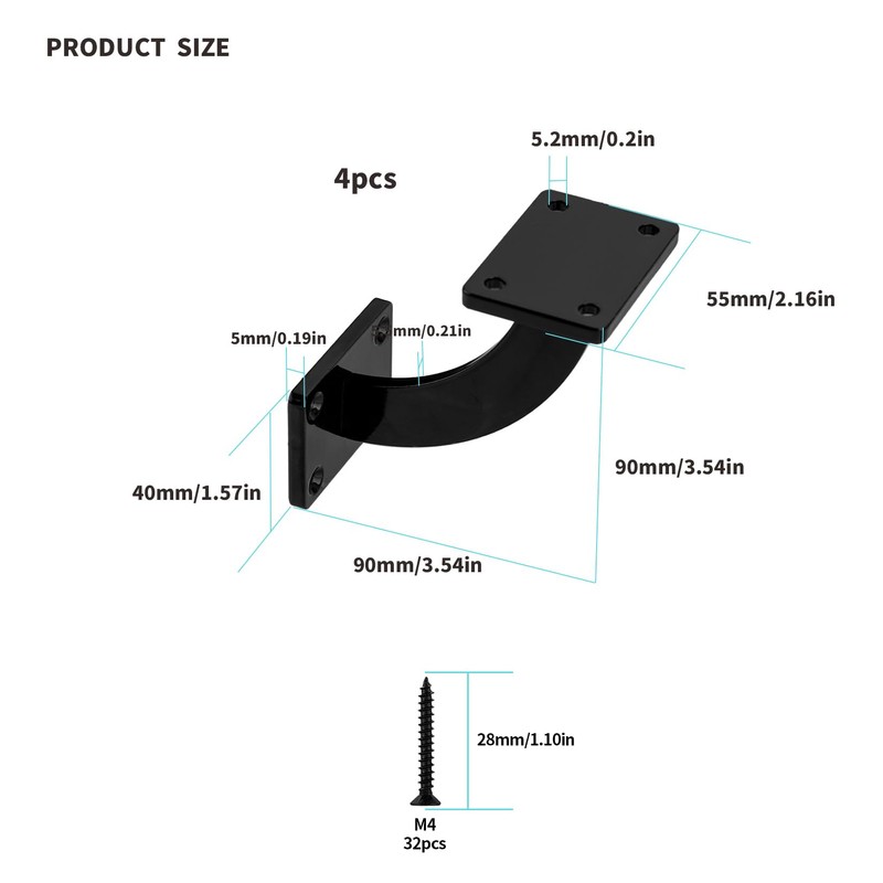Handrail Brackets, 4 Pcs Heavy Duty Hand Rail Brackets, Black