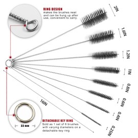 16 Inch Extra Long Pipe Cleaning Brush Set Stainless Steel Bristles, Stainless Steel Pipe Brush Steel Bottle Brush 8 Piece Variety Pack for Auto Parts, Bottles,Tubes, Etc.