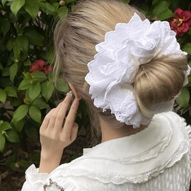 ccHuDE 2 Pcs 18cm Large Lace Hair Ties Cute Ponytail Holders Thick Scrunchy Hair Bands Elastic Hair Ropes Stretchy Hair Elastics Big Hair Scrunchies for Women Girls