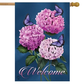 Butterflies and Hydrangeas Spring House Flag Welcome Floral 28" x 40"