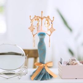 Jewelry Stand Holder, Elegant Lady Model Earring Display Rack Mannequin Princess Dress Necklace for Women Girls, Blue