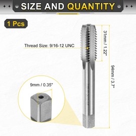 uxcell Hand Plug Tap 9/16-12 UNC 2B Left Hand Thread Plug Style Taps Straight Flute Screw Tapping Threading Tool High Speed Steel HSS6542