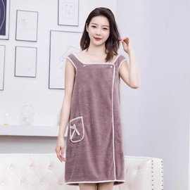 JINTN Ladies Sling Bath Towel Wrap Women Coral Fleece Absorbent Bath Skirt with Pocket Adult Wearable Bath Robe Beach Spa Sauna Towelling Robe Cover up Dress Gown Bathrobe Dress Bathing Wear