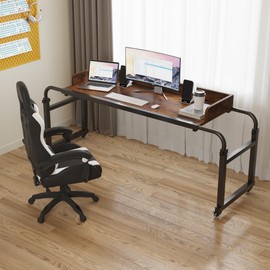 TigerDad Overbed Table with Wheels, Modern Style, Brown, 55.1-82.7x25.6x18.1 inches, 350lbs Weight Capacity