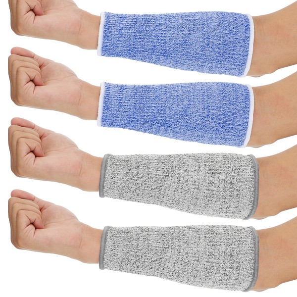 Neer - 4 pares de fundas para brazos para piel fina, protección contra quemaduras, manga para antebrazo para mujeres y hombres, cocina (gris, azul, 7.9 pulgadas)