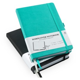 Dotted Notebook A5 Pack of 2 Dot Grid Hardcover Bullet Grid Journal Dot Spiral, 120 g/m² Thick Dotted Paper, 384 Numbered Pages, 5.7 x 8.3 Inches (Black + Turquoise)