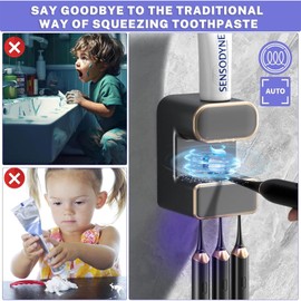 HEYInova Automatic Toothpaste Dispenser,Wall Mounted Electric Toothpaste Dispenser with 3 Toothpaste Slots,Toothpaste Dispenser for Kids and Adults (Black)