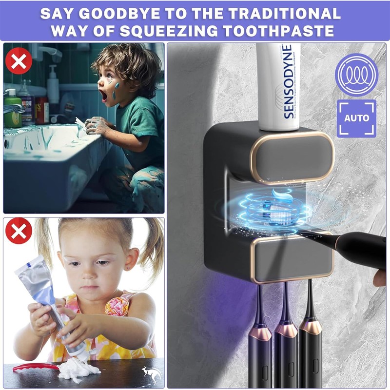HEYInova Automatic Toothpaste Dispenser,Wall Mounted Electric Toothpaste Dispenser with 3