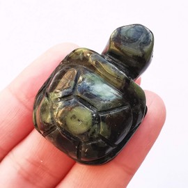 Bacatgem 1 Pcs Natural Kambaba Jasper Tortoise Crystals and Healing Stones, 1.5" Hand Carved Animal Collectible Sculpture Fengshui Healing Crystal