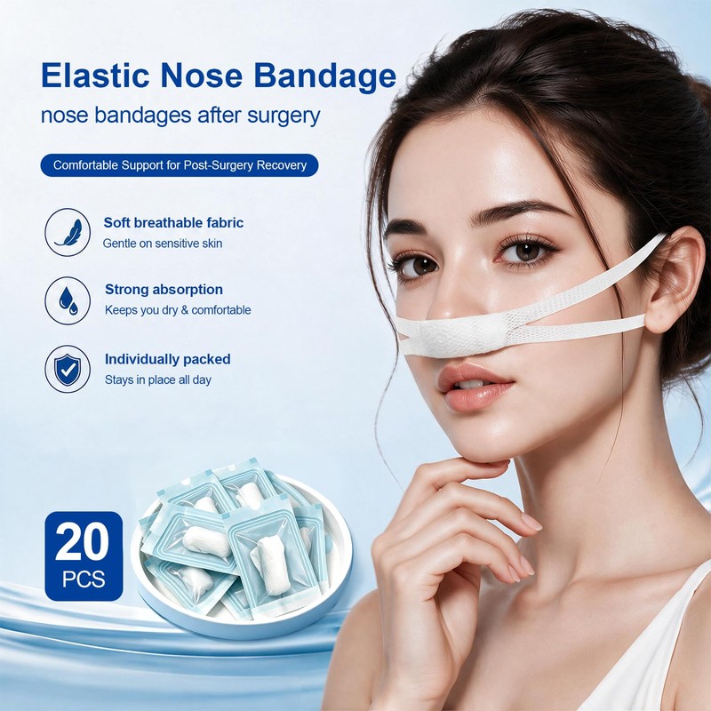 Individually Wrapped Nose Bandages After Surgery,Ear‑Loop Nose Gauze 20 pcs