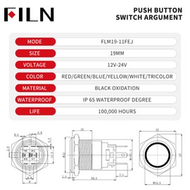 FILN 2PCS 19mm (3/4'') Momentary Push Button Switch 12V 24VDC On-Off With LED Ring Head 1NO1NC Socket Plug With Wire Black Shell for Car Boat and Panel Control (Black Plated Blue)
