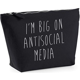 Hippowarehouse I'm Big on Antisocial Media printed make up cosmetic wash bag 18x19x9cm