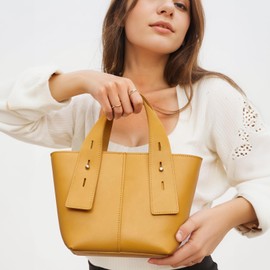 S-ZONE Leather Crossbody Bags for Women Mini Tote Purses Small Satchel Top-Handle Handbags with Adjustable Strap, Sunflower, Fashion