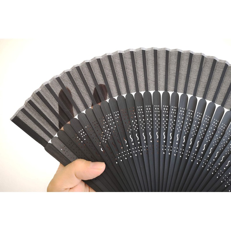 Aotake Kyodo 2019-600 Black Plain Folding Fan with Case, Black