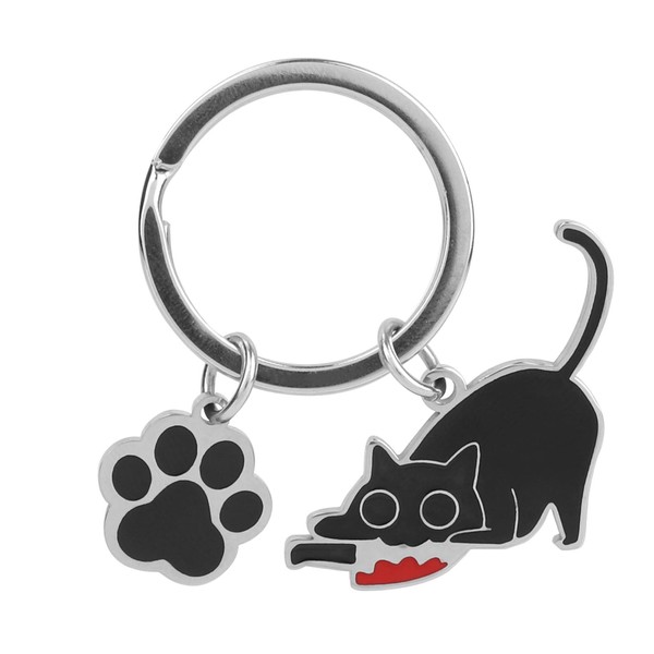 Mikovivi Black Cat Keyring, Horror Kitten Keyring with Cat Paw