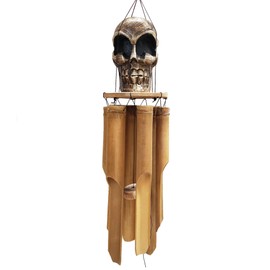 Skull Head Natural Bamboo Ring Chime 23 inches Indoor or Outdoor Patio Garden Décor