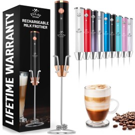 Zulay Kitchen Lux Rechargeable Milk Frother Handheld - Powerful 2-Speed Motor, Fully Waterproof, 2000mAh Battery - Drink Mixer For Latte, Cappuccino, Matcha, Protein Powder - Black Copper